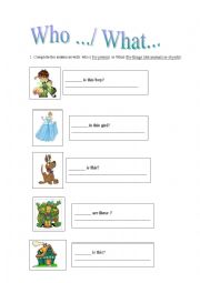 English Worksheet: who / what