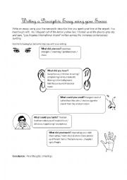 English Worksheet: Descriptive Essay using your senses