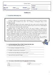 English Worksheet: Jobs - test part 1 (reading comprehension)