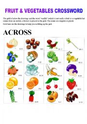 English Worksheet: FRUIT AND VEGETABLES CROSSWORD