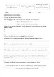English Worksheet: End of Term Test 2 3rd Year