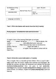 English Worksheet: devoir synthese 7eme  n 1 2010