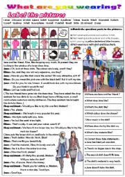 English Worksheet: What are they wearing? 