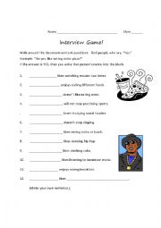 English Worksheet: 3rd person singular interview game