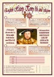 English Worksheet: HENRY 8TH and RELIGION