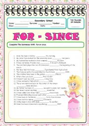 English Worksheet: for since 2