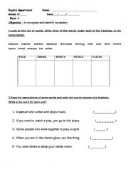 English Worksheet: CLASSIFYING WORDS