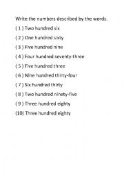 English Worksheet: Write numbers 
