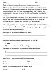 English Worksheet: Reading Comprehension