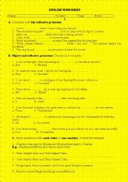 English Worksheet: Reflexive and reciprocal pronouns, personal pronouns, object form