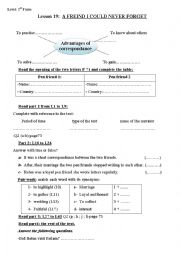 English Worksheet: 1st year lesson 19:A FREIND I COULD NEVER FORGET