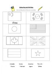 English Worksheet: coloring the flags