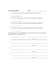 English Worksheet: Transportation Riddles