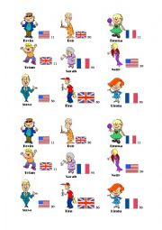 English Worksheet: Game : ages, nationalities