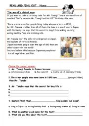 English Worksheet: The oldest man in the world