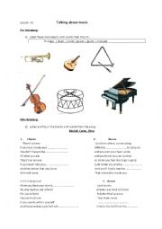 English Worksheet: Talking about the music