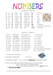 English Worksheet: Ordinal and Cardinal Numbers