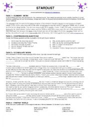 STARDUST - ADVANCED COMPREHENSION WORKSHEET