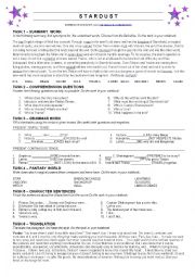 English Worksheet: STARDUST - INTERMEDIATE COMPREHENSION WORKSHEET