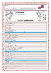 English Worksheet: Language Functions (Speaking)