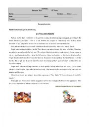 English Worksheet: 9th grade Test_Eating disorders