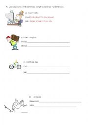 English Worksheet:   Use of  TOO  and   ENOUGH