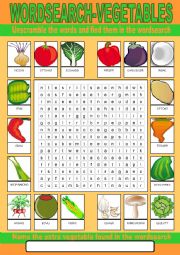 Vegetables Wordsearch