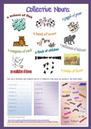 English Worksheet: Collective Nouns- ANIMALS