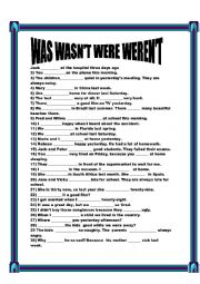 English Worksheet: TO BE  (SIMPLE PAST)