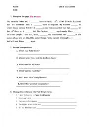 English Worksheet: past to be exam