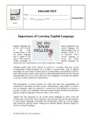 English Worksheet: Test 10th - The importance of English Language