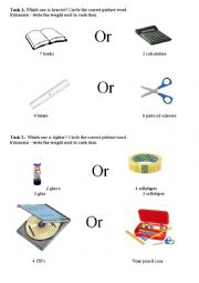 English Worksheet: which one is heavier/lighter