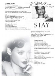 English Worksheet: Rihanna - Stay