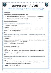 English Worksheet: A / AN