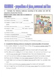 English Worksheet: Prepositions: Time, place and movement