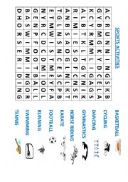 English Worksheet: Sports activities wordsearch