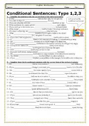 English Worksheet: Conditional sentences (Type 1,2,3) (With KEY)