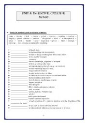 English Worksheet: revision: module 3: creative inventive minds