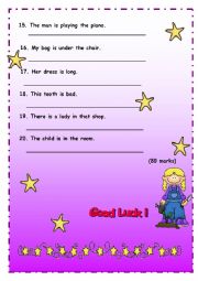 English Worksheet: PLURAL NUMBER TEST (part 3)