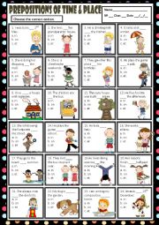 English Worksheet: PREPOSITIONS OF TIME AND PLACE - IN, ON & AT - MULTIPLE CHOICE