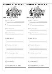 English Worksheet: getting to know you