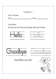 English Worksheet: Greetings for Kinder