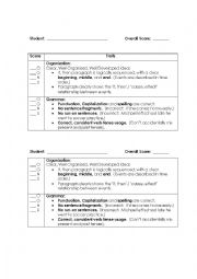 English Worksheet: If, Then Paragraph Writing Rubric