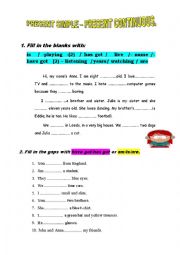 English Worksheet: PRESENT SIMPLE AND CONTINUOUS.