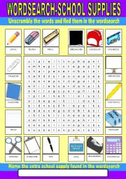 English Worksheet: School Wordsearch