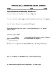 English Worksheet: Cloze Test - I have a dream