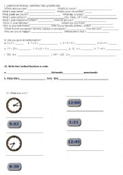 English Worksheet: Question Words - Numbers - Time