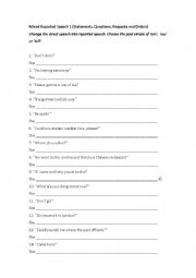 English Worksheet: Reported speech exercises