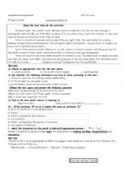 English Worksheet: text about water
