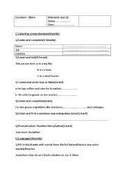 English Worksheet: Mid term test n 2 7th form tunisian program